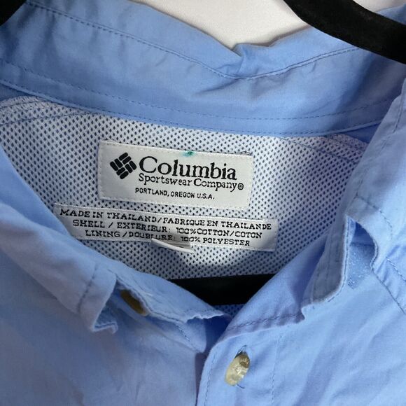 Columbia PFG Shirt Large Blue Short Sleeve Button Up Solid Vented Palm Sailfish - Picture 9 of 13